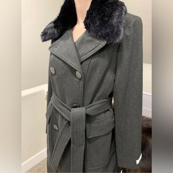 🌸NEW Calvin Klein Women’s Wool & Faux fur Collar Maxi Trench Coat Sz 6 NWT. - Picture 6 of 16